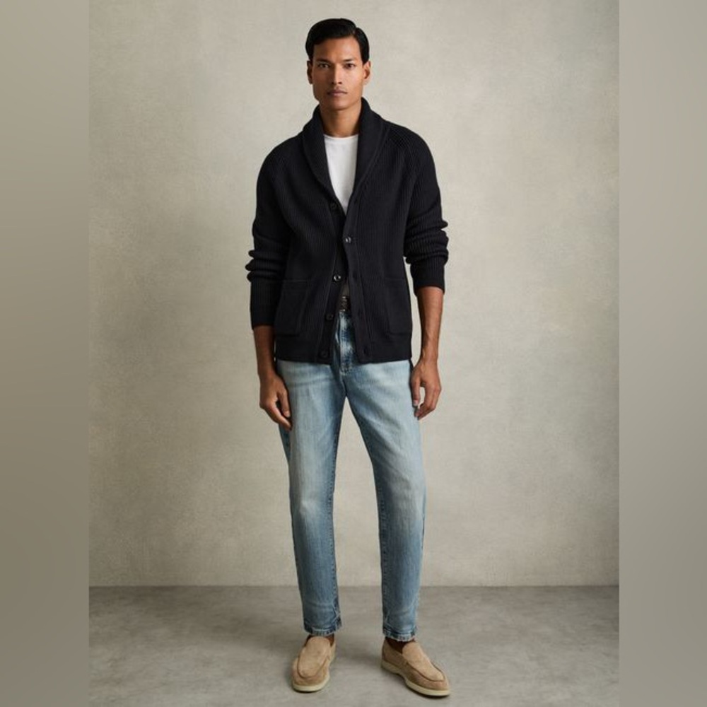 REISS MEN’S BLUE KING ATELIER WOOL BUTTON-THROUGH CARDIGAN M